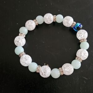 Japan Okinawa Hotaru Glass Blue Bead with Natural/Synthetic Gemstone Bracelet